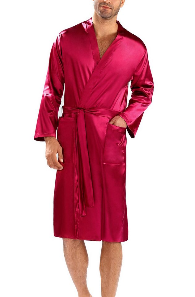 DKaren Morgenmantel Herren Satin Morgenmantel Bademantel Kimono 130cm, Polyester, Kimono-Kragen, Bindeband von DKaren