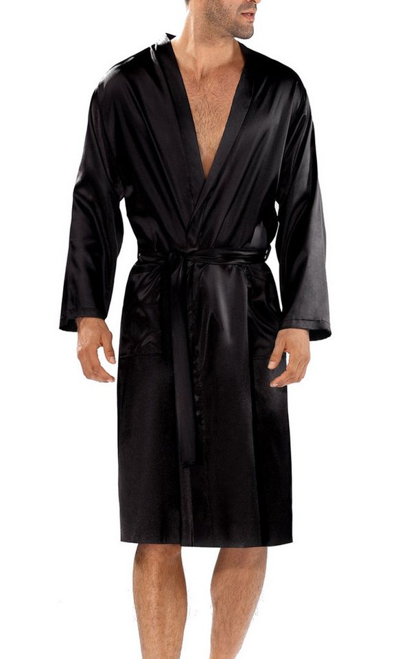 DKaren Morgenmantel Herren Satin Morgenmantel Bademantel Kimono 130cm, Polyester, Kimono-Kragen, Bindeband von DKaren