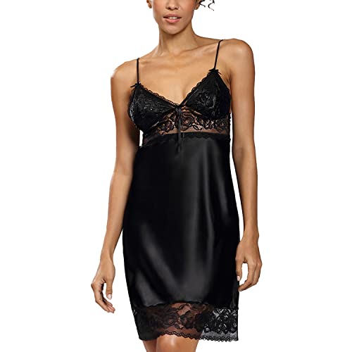 DKaren-Nachtwäsche Damen Negligee aus Satin Agatha (XS-2XL) (M, Schwarz) von DKaren