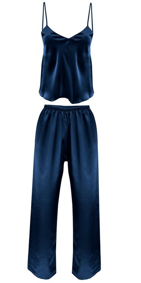 DKaren Schlafanzug Damen Satin Schlafanzug Lang Pyjama Zweiteiler Spaghettiträger -Iga- (Set) von DKaren