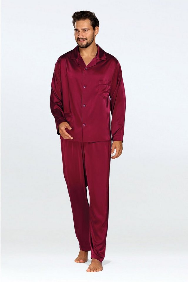 DKaren Schlafanzug Herren Satin Pyjama Schlafanzug Set Langarm -Lukas- (Set, 2 tlg) mit Knopfleiste von DKaren