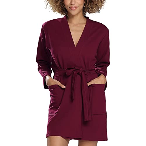 Dkaren Bademantel Damen Frottee ohne Kapuze Pola - Bademantel Damen Frottee Lang - Baumwolle Bademantel Damen Frottier-Bademantel Damen Lang Baumwolle M Rotwein von DKaren