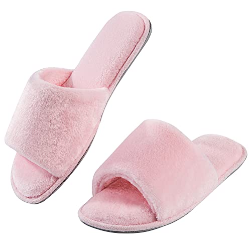 DL Damen Hausschuhe für Frauen Pantoletten mit fell Offene rutschfeste Pantoffeln Innenbereich Bequeme Hause Slippers Rosa 38-39 von DL