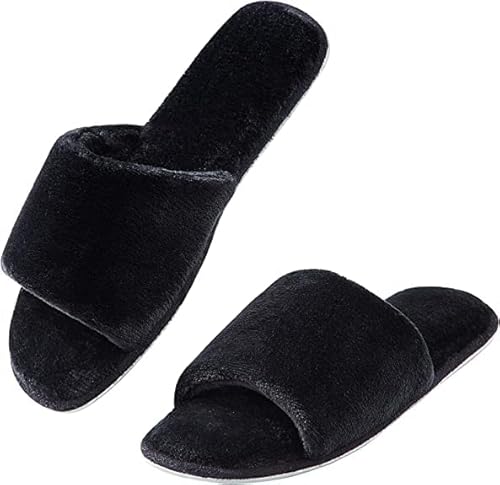 DL Damen Hausschuhe für Frauen Pantoletten mit fell Offene rutschfeste Pantoffeln Innenbereich Bequeme Hause Slippers Schwarz 40-41 von DL