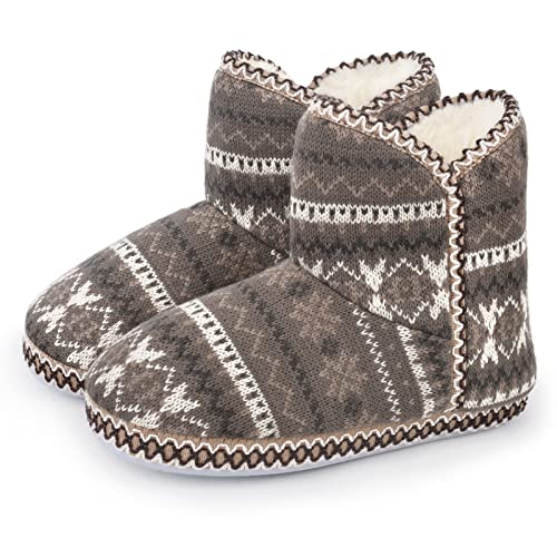 DL Hausschuhe Damen Warm Winter Plüsch Knit Bootie Pantoffeln harter Sohle House Slippers Hausstiefel Hüttenschuhe Braun 38 von DL