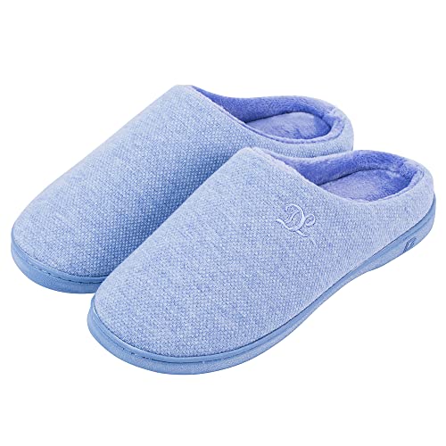 DL Hausschuhe Damen aus Rückstellschaum Winter Wärme Pantoffeln für Frauen Kuschelige Plüsch Slippers Flanell Gefütterte Geschlossen Zehen Rutschfest Puschen Schlappen,Blau,36/37 EU von DL