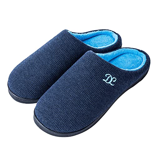 DL Hausschuhe Herren aus Rückstellschaum Winter Wärme Pantoffeln für Männer Kuschelige Plüsch Slippers Flanell Gefütterte Geschlossen Zehen Rutschfest Puschen Schlappen,Navyblau Azurblau,40/41 EU von DL