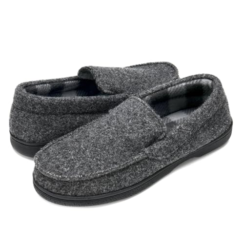 DL Herren Memory Foam Mokassin Hausschuhe Atmungsaktive Mokassin Hausschuhe Mikrowolle Hausschuhe Anti-Rutsch-Sohle Indoor Outdoor, Ligtht Grey, 46 EU von DL