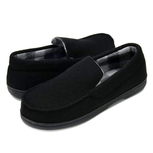 DL Herren Memory Foam Mokassin Hausschuhe Atmungsaktive Mokassin Hausschuhe Mikrowolle Hausschuhe Anti-Rutsch-Sohle Indoor Outdoor, grau dunkel, 43 EU von DL