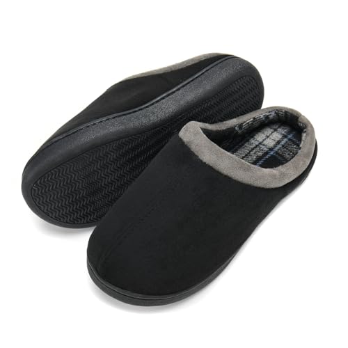 DL Warme Hausschuhe Herren Komfort Winter Hausschuhe Herren Flauschig Slipper Gefüttert mit Gummisohle für Männer Bequeme Plüsch Schuhe, Schwarz 40/41 von DL