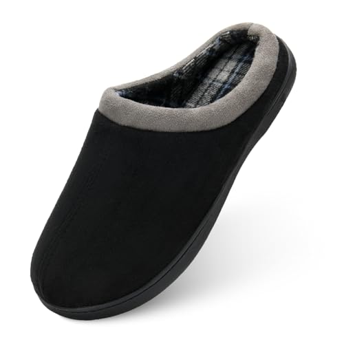 DL Warme Hausschuhe Herren Komfort Winter Hausschuhe Herren Flauschig Slipper Gefüttert mit Gummisohle für Männer Bequeme Plüsch Schuhe, Schwarz 42/43 von DL