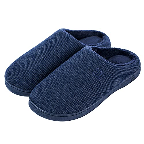 DL Hausschuhe Damen aus Rückstellschaum Winter Wärme Pantoffeln für Frauen Kuschelige Plüsch Slippers Flanell Gefütterte Geschlossen Zehen Rutschfest Puschen Schlappen,Navyblau,40/41 EU von DL