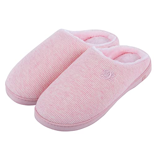 DL Hausschuhe Damen aus Rückstellschaum Winter Wärme Pantoffeln für Frauen Kuschelige Plüsch Slippers Flanell Gefütterte Geschlossen Zehen Rutschfest Puschen Schlappen,Rosa,36/37 EU von DL