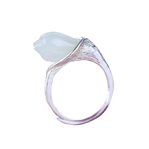 DLAZUM Natürlicher Feng Shui-Weiß-Jade für Frauen, echter Yoga-Öffnungsring, Magnolienblüte, glückverheißendes S925-Silber DLAZUM Natürlicher Feng Shui-Weiß-Jade für Frauen, echter Yoga-Öffnungsring, Magnolienblüte, glückverheißendes S925-Silber von DLAZUM