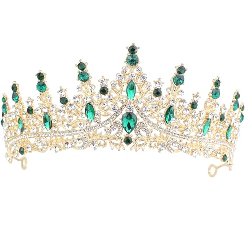 Damen Kronen, Glitzernde Rheinstein Krone, Vintage Barock Kristall Diademe für Party Accessoires, Braut, Geburtstag, Urlaub Ball Damenmode Diademe Diademe (Gold Grün) von DLBTWDOYLS