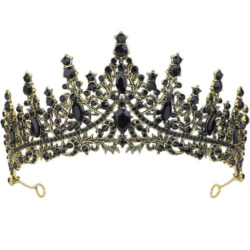 Damen Kronen, Glitzernde Rheinstein Krone, Vintage Barock Kristall Diademe für Party Accessoires, Braut, Geburtstag, Urlaub Ball Damenmode Diademe Diademe (Gold Schwarz) von DLBTWDOYLS