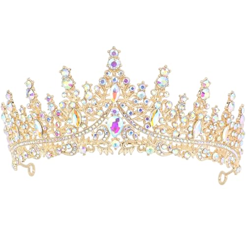 Damen Kronen, Glitzernde Rheinstein Krone, Vintage Barock Kristall Diademe für Party Accessoires, Braut, Geburtstag, Urlaub Ball Damenmode Diademe Diademe (Golden AB) von DLBTWDOYLS