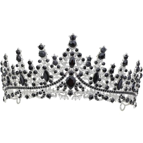 Damen Kronen, Glitzernde Rheinstein Krone, Vintage Barock Kristall Diademe für Party Accessoires, Braut, Geburtstag, Urlaub Ball Damenmode Diademe Diademe (Silber Schwarz) von DLBTWDOYLS
