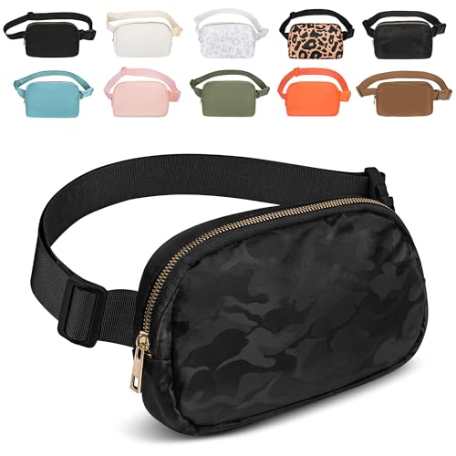 DLEPGM Bauchtaschen für Damen und Herren, wasserdichte Hüfttasche mit verstellbarem Riemen für Workout, Reisen, Wandern, Laufen, Camouflage / Schwarz, 1 x Bauchtasche von DLEPGM