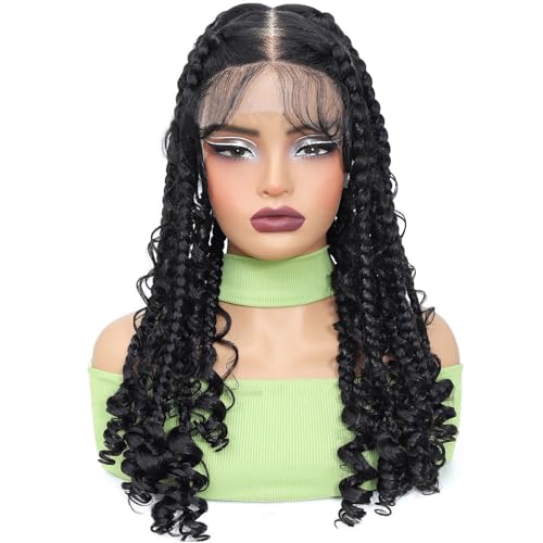 20 Zoll knotenlose Box-Braided-Perücken, Full HD, transparente, handgeflochtene synthetische Lace-Front-Box-Braided-Perücken mit feinem Haar für Frauen von DLKJCX