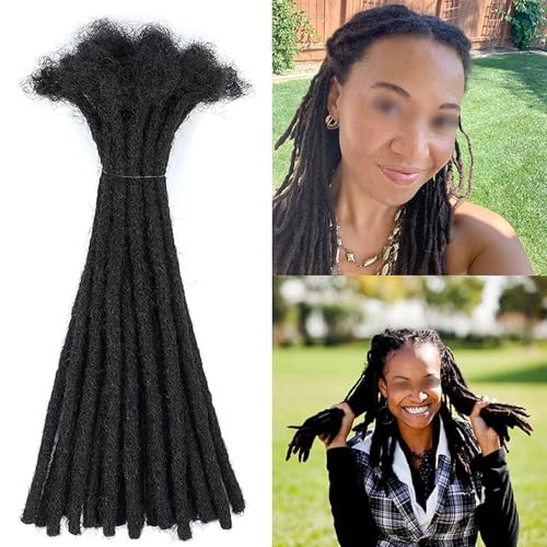 30 Strähnen Locs Extensions Echthaar, 1B Naturschwarz, voll handgefertigtes Haar für Damen/Herren, kann gelockt und gefärbt werden(0.4cm,12inch) von DLKJCX