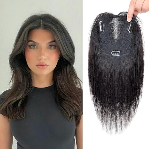 Clip-in-Haarteil aus Echthaar, 25 cm lange, glatte Haarteile mit 3 rutschfesten Clips für Frauen mit dünner werdendem Haar(Black) von DLKJCX