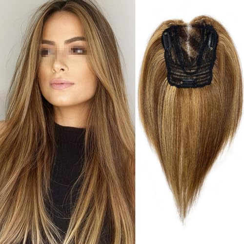 Clip-in-Haarteil aus Echthaar, 25 cm lange, glatte Haarteile mit 3 rutschfesten Clips für Frauen mit dünner werdendem Haar(P4-27) von DLKJCX