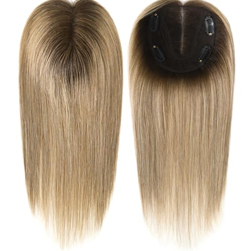 Clip-in-Haarteil aus Echthaar, 30 cm lange, glatte Haarteile aus Echthaar mit 4 rutschfesten Clips für Frauen mit dünner werdendem Haar(#10/6 12inch) von DLKJCX