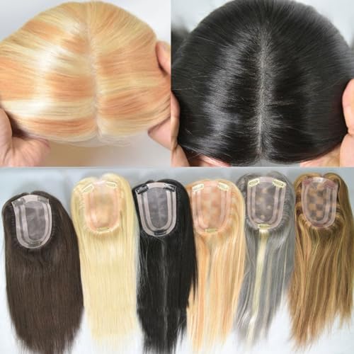 Echthaar-Teile für Frauen, unsichtbare Clip-In-Echthaar-Teile, 4 x 6 Zoll, Spitzenbasis, Echthaar-Teile, 13 Zoll lange Echthaar-Teile(1B# black) von DLKJCX