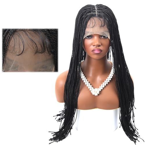 Geflochtene Perücken mit Spitzenfront, 26 Zoll lange, quadratische Scheitel, handgefertigte, leichte synthetische Box-Braid-Perücke mit feinem Haar für schwarze Frauen von DLKJCX