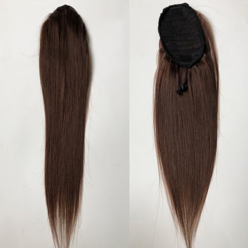 Gerade Pferdeschwanz-Extensions, Pferdeschwanz-Extensions mit Kordelzug, Echthaar-Wickel-Extensions für Frauen, natürliche Farbe(#4,24in(60cm)) von DLKJCX