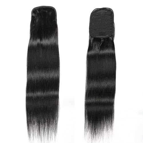 Gerade Pferdeschwanz-Extensions, Pferdeschwanz-Extensions mit Kordelzug, Echthaar-Wickel-Extensions für Frauen, natürliche Farbe(1B,20in(50cm)) von DLKJCX