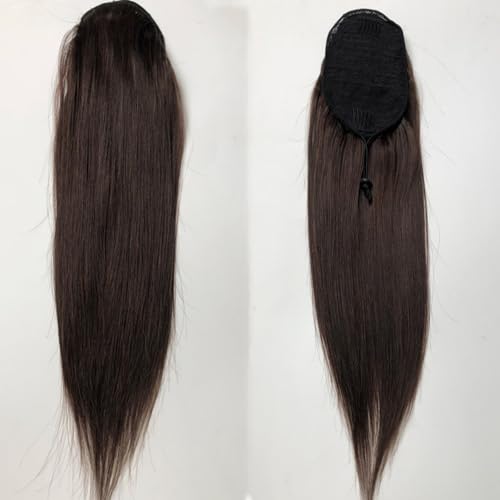Gerade Pferdeschwanz-Extensions, Pferdeschwanz-Extensions mit Kordelzug, Echthaar-Wickel-Extensions für Frauen, natürliche Farbe(2#,24in(60cm)) von DLKJCX