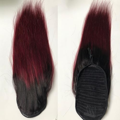Gerade Pferdeschwanz-Extensions, Pferdeschwanz-Extensions mit Kordelzug, Echthaar-Wickel-Extensions für Frauen, natürliche Farbe(T1B/99J,18in(45cm)) von DLKJCX
