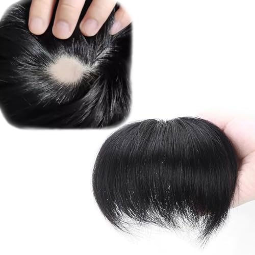 Haarpflaster-Toupet für kahle Stellen, V-förmiger Remy-Echthaar-Patch, dünnes Hauthaarteil für Männer und Frauen, Haarteil-Ersatzsysteme(10 * 10cm,Long15cm) von DLKJCX