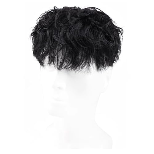 Herren-Toupet aus Echthaar, kurze Clip-in-Topper, Haarteil, echtes Menschenhaar, feine Monospitze mit PU-Umrandung und Clips, Haarteile(Curly Hair,16 * 18cm) von DLKJCX