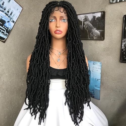 Lange geflochtene Spitzenperücken, schwarze 28-Zoll-Häkelhaar-Cornrow-geflochtene Spitzenfront-Kunstperücke mit feinem Haar für schwarze Frauen von DLKJCX
