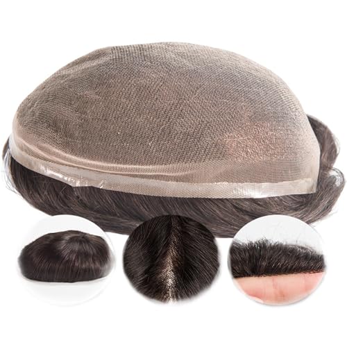 Männer Toupet Echthaar, HD Weiche feine Schweizer Vollspitze Basisprothese Herren Patch Einheiten Implantat Glatte Haarteile Haarersatzsystem(Natural Wave,7 * 9in) von DLKJCX