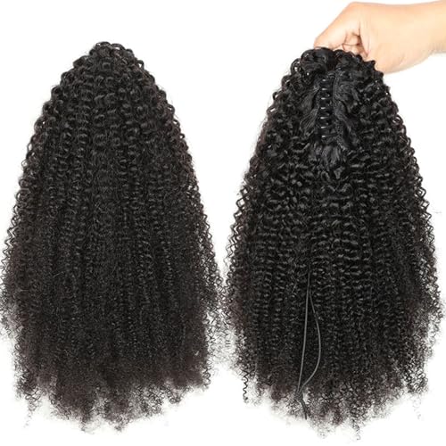 Pferdeschwanz-Verlängerung mit Krallenclip, Afro-gelocktes Echthaar, Pferdeschwanz-Haar 3C 4A, gelockte Verlängerung, natürliches Schwarz, für Frauen, wiederholte Verwendung(1B,12in(30cm)-100g) von DLKJCX