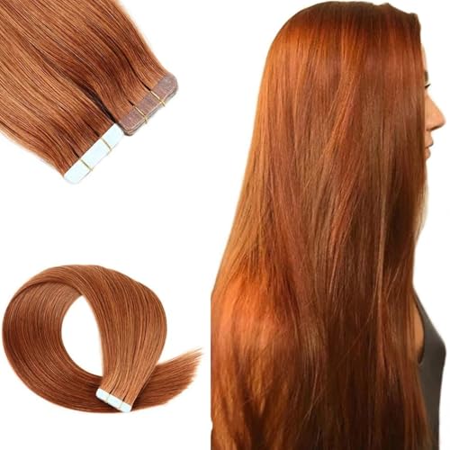 Tape-in-Extensions aus Echthaar, 40 Stück, Kupfer-PU-Tape auf natürlichen Echthaar-Extensions, Haarteile für modebewusste Frauen, 100 g(Ginger,16in-40cm) von DLKJCX