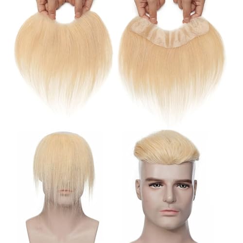 Toupet mit Stirnansatz für Männer, blondes Frontal-Haarteil für Frauen, Echthaar-Extensions, PU-Haut-Topper für Ersatzsysteme(#613,4 * 18cm) von DLKJCX