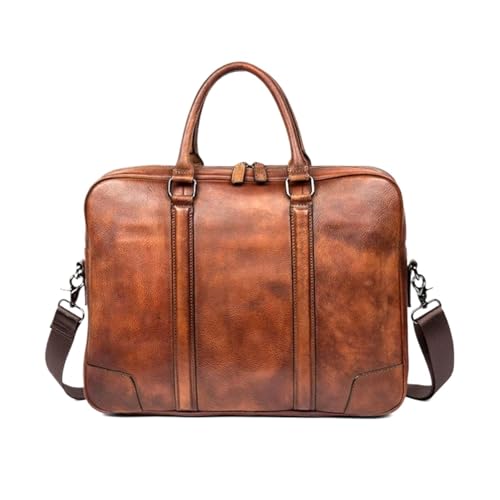 DLLIGTT Echtes Leder Laptop Taschen Herren Handtaschen Tragetaschen Messenger Schulter Taschen Gepäck Aktentaschen(Brown) von DLLIGTT