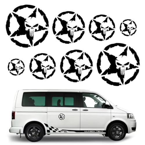 DLPRK 1 Pcs Autoaufkleber Totenschädel Aufkleber Set Motorrad Totenkopf Rund Skull Sticker Motocross Schädel Matt Schwarz von DLPRK