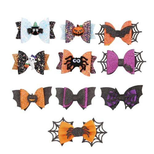 DLPRK 10 Stück Halloween Bowknot Haar Clips, Glitter Haar Bogen Clips, Spinne Gespenst Haarspange, Haarnadel Haar Clips für Kinder, Halloween Partei Haar Zubehör von DLPRK
