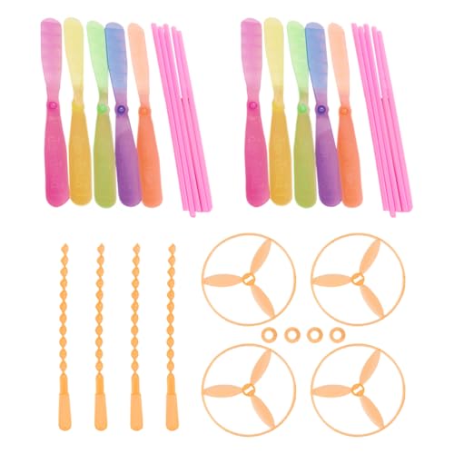 DLPRK 14 Stücke Bambuslibellen und Handbetriebene Flugscheiben, Plastik Hubschrauber Drehung Propeller, für Kinder, Im Freien, Terrasse, Garten Geschenk von DLPRK