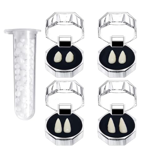 DLPRK 4 Paar Wiederverwendbare Vampirzähne zum Aufstecken mit Pellets Klebstoff für Erwachsene und Kinder, Horror Vampire Teeth für Halloween Cosplay Party von DLPRK