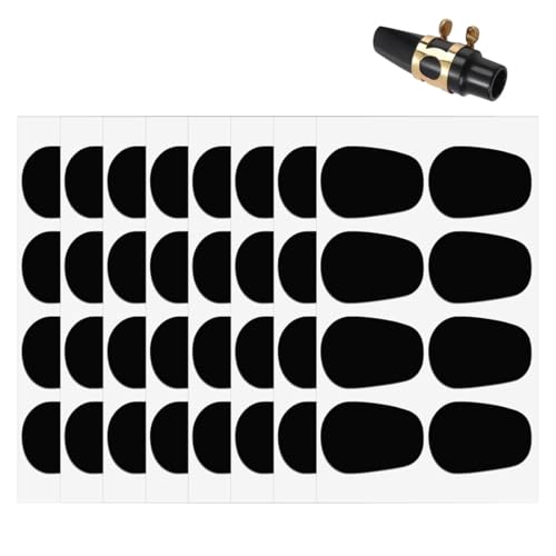 DLPRK 64 Stück Mundstückpolster Für Alt, Mundstück Patch, Tenorsaxophon- Und Klarinetten-Mundstücke, Ovale Gummi-Mundstück-Patches Für Anfänger, Saxophone Und Klarinetten (Schwarz) von DLPRK