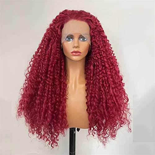 Synthetic Lace Front Wig,99J Burgundy Kinky Curly Lace Wigs Middle T Part Synthetic Lace Closure Wigs for Women Wine Red Colored Glueless Curly Wave Wigs,30 inch von DLSEAN