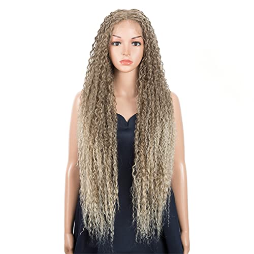 Synthetic Lace Front Wig Afro Kinky Curly Wig with Baby Hair Middle Part Ombre Black Blonde Wig for Black Women,A,28 inch von DLSEAN