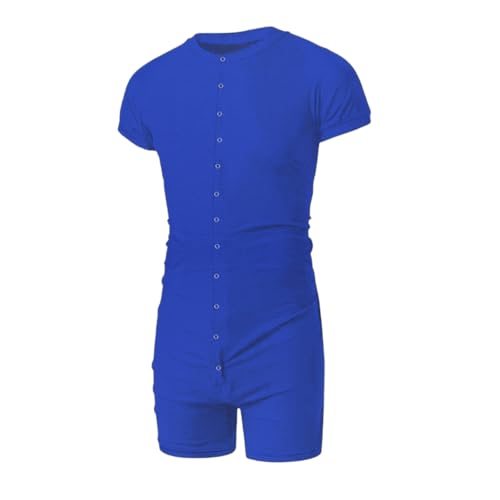 DLSMDOUS Herren Einteiler Pyjama mit Kurzen Ärmeln Sexy Lounge Einteiler Pyjama Overall Pyjama Dehnbarer Strampler Pyjama für Erwachsene Blau L von DLSMDOUS